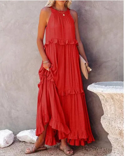 A stylish sleeveless mini dress featuring a soft lotus‑leaf hem and a relaxed, feminine fit. Perfect for summer outings, holidays, and casual everyday wear with an effortless chic look