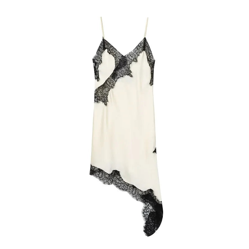 A sexy satin lace mini dress with a backless asymmetric design that highlights your curves—perfect for summer nights, beach vibes, and standout party looks