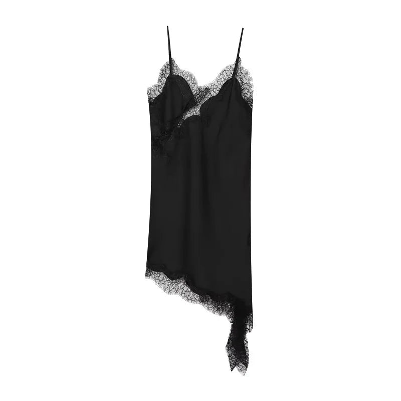 A sexy satin lace mini dress with a backless asymmetric design that highlights your curves—perfect for summer nights, beach vibes, and standout party looks