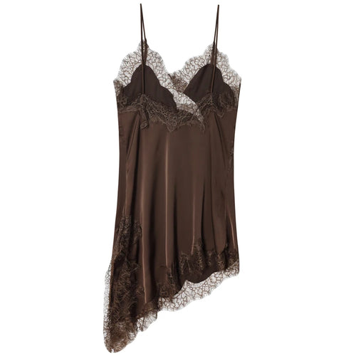 A sexy asymmetric lace slip dress featuring a mini length, open back, and elegant halter design. Made with soft, lightweight fabric that highlights your curves—perfect for summer nights, parties, and evening occasions