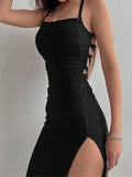 A sexy summer bodycon dress featuring a sleek halter neck, open‑back design, and high side split. Made with a soft, stretchy fabric that highlights your curves for an elegant and confident look—perfect for nights out or s